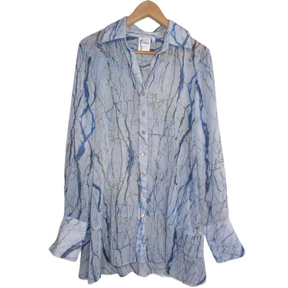 Finley Artsy Sheer Sz M Marble Artsy Button Down Front Long Sleeve Blouse - Picture 1 of 14